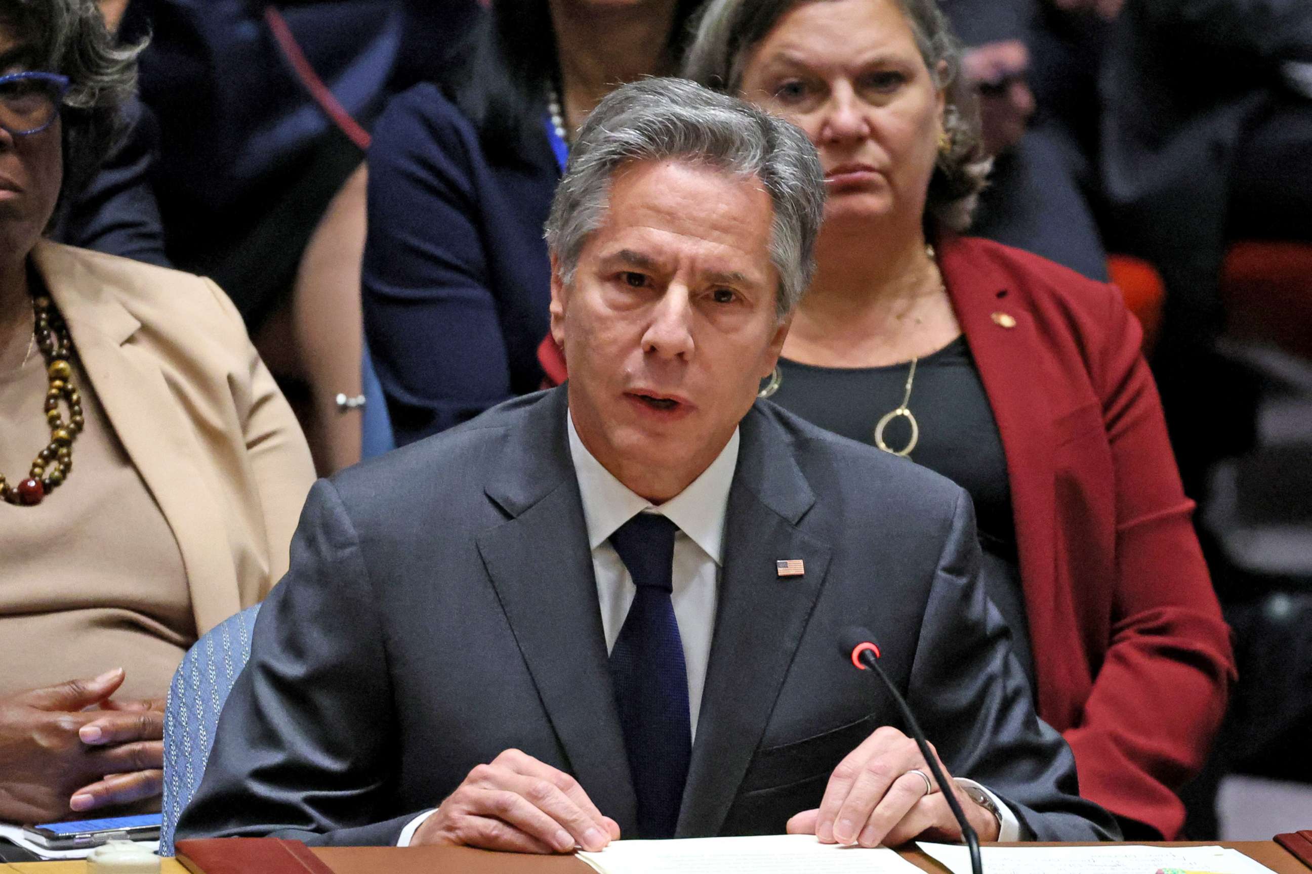PHOTO: Secretary of State Antony Blinken speaks during a high level meeting of the United Nations Security Council on the situation amid Russia's invasion of Ukraine, at the 77th Session of the United Nations General Assembly in New York, Sept. 22, 2022. 