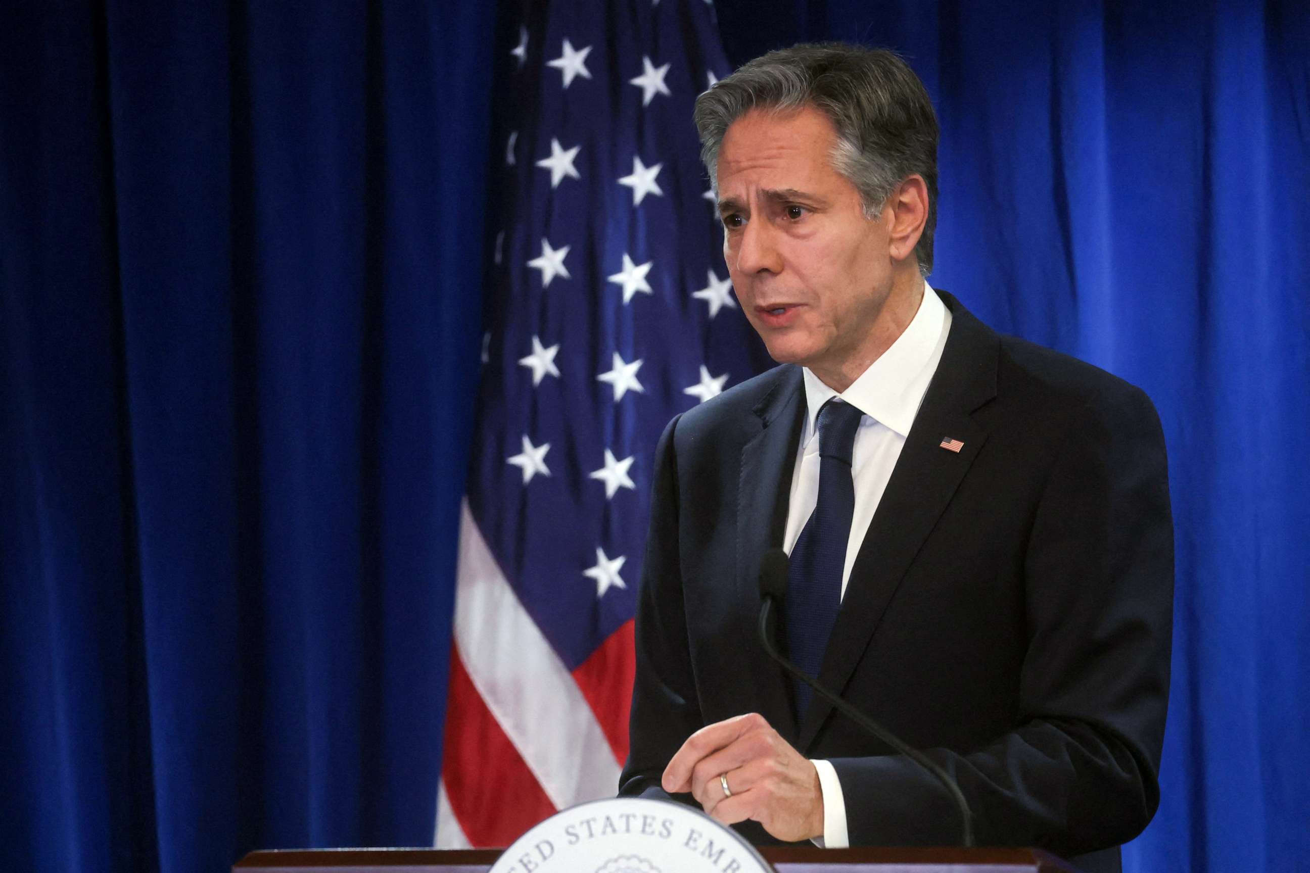 PHOTO: U.S. Secretary of State Antony Blinken speaks during a press conference at the Beijing American Center of the US Embassy in Beijing on June 19, 2023.