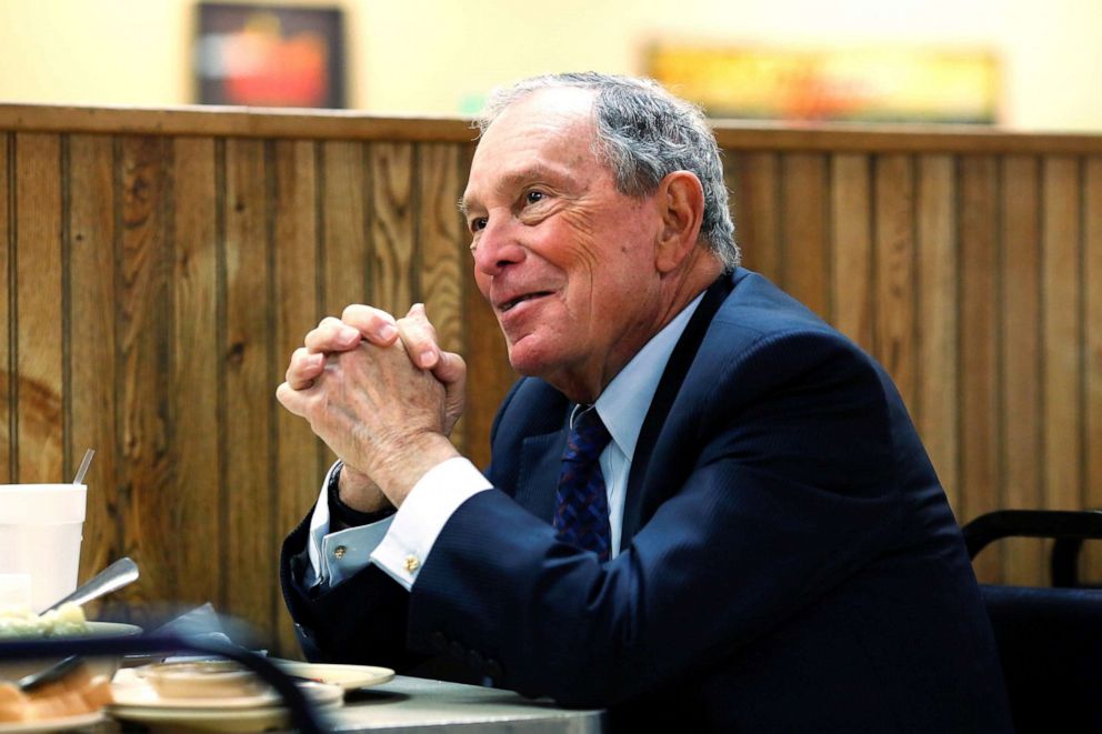 PHOTO: Michael Bloomberg, the billionaire media mogul and former New York City mayor, eats lunch with Little Rock Mayor Frank Scott, Jr. after adding his name to the Democratic primary ballot in Little Rock, Ark., Nov. 12, 2019.