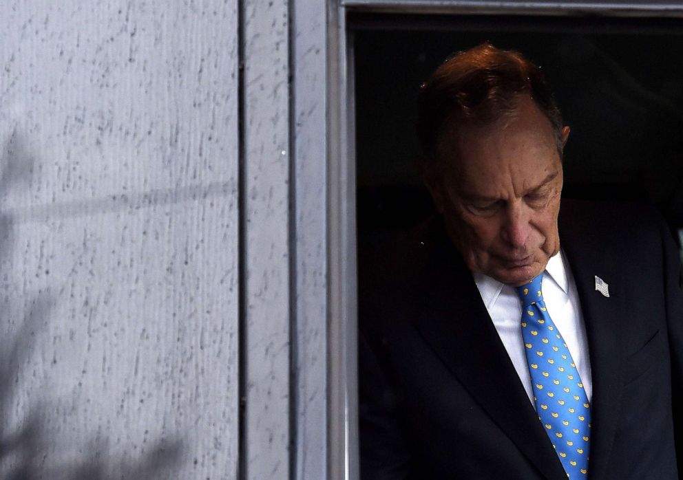 PHOTO: Former New York Mayor and Democratic presidential candidate Michael Bloomberg steps off a bus as he arrives to visit a closed energy plant during a campaign event in Alexandria, Va., Dec, 13, 2019. 