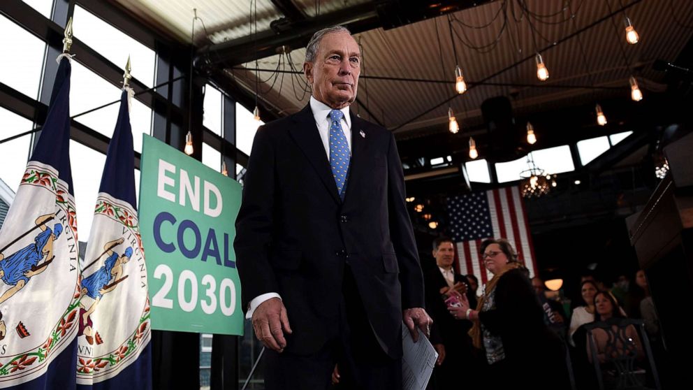 PHOTO: Former New York Mayor and Democratic presidential candidate Michael Bloomberg arrives to speak about his plan for clean energy during a campaign event at the Blackwall Hitch restaurant in Alexandria, Va., Dec. 13, 2019.