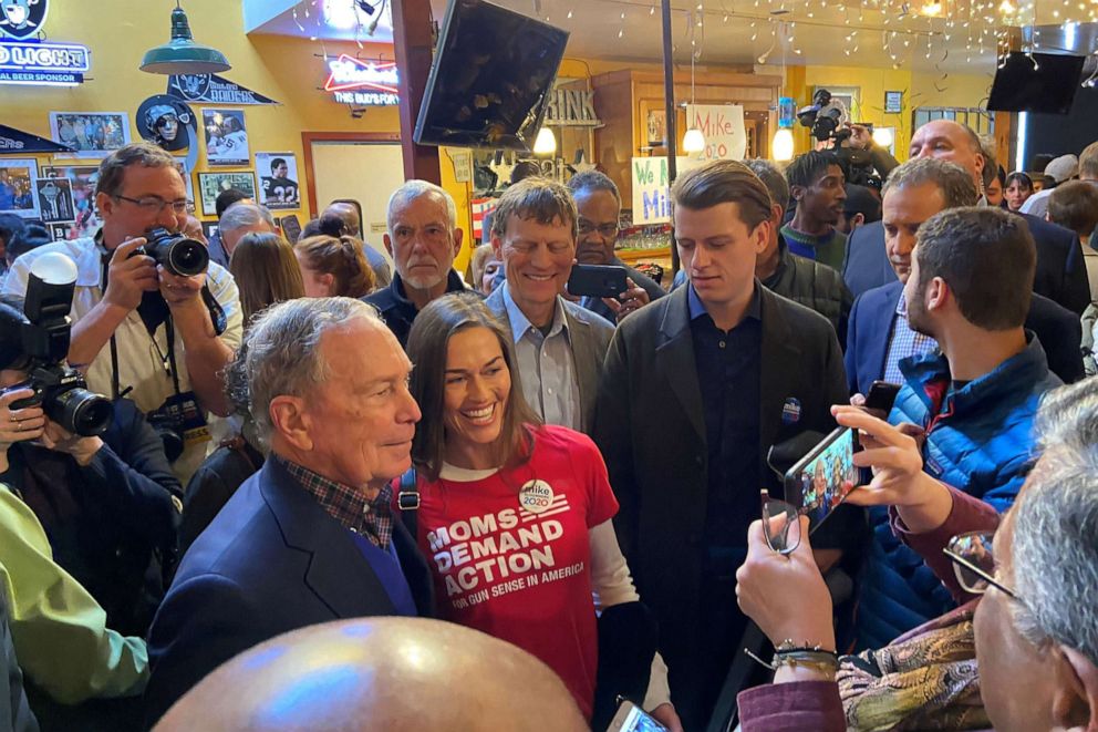 PHOTO: Democratic presidential candidate Michael Bloomberg is greeted at a campaign event in Oakland, Calif., Jan. 17, 2020.