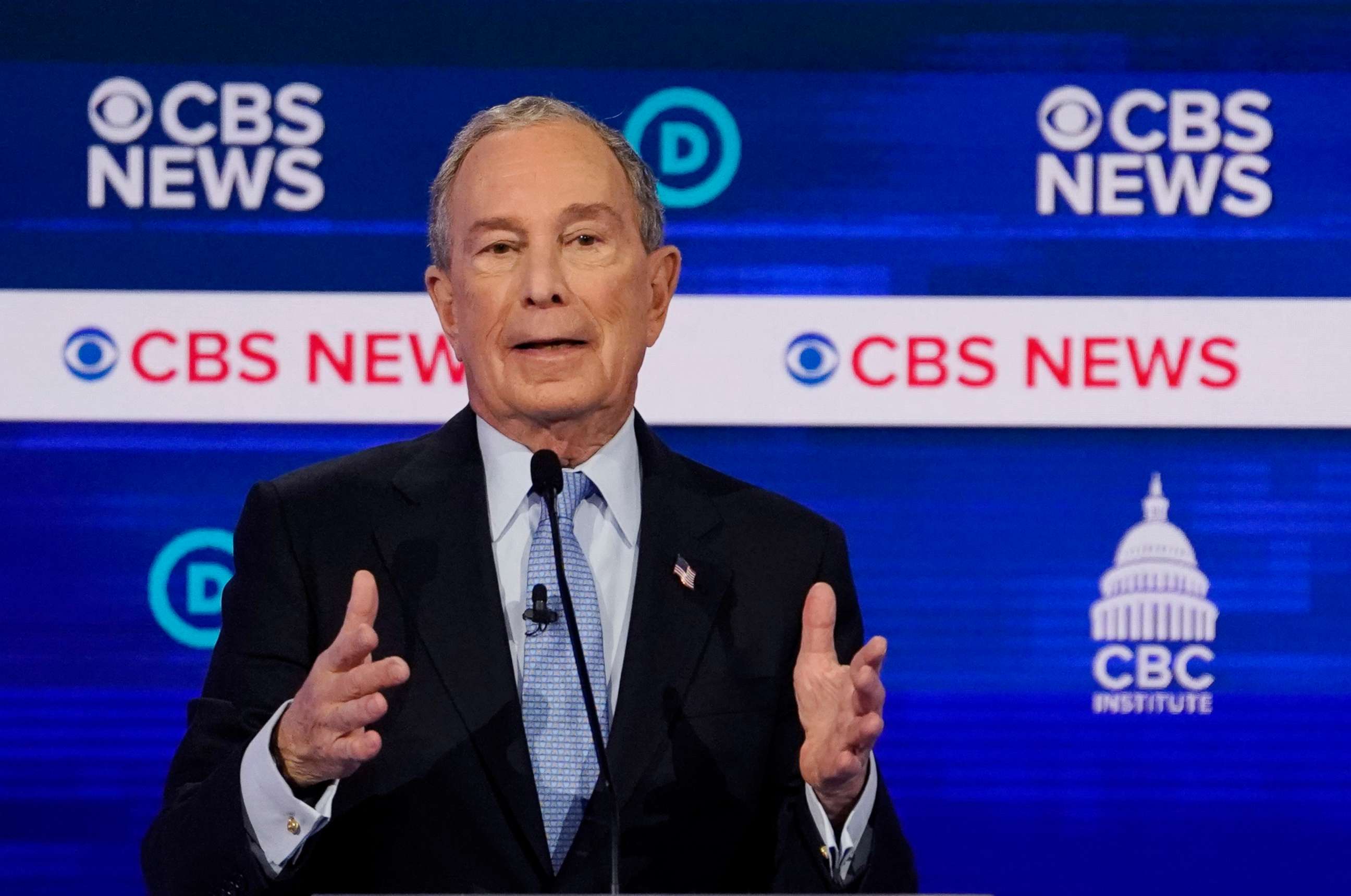 PHOTO: Democratic 2020 presidential candidate Mike Bloomberg speaks during the tenth Democratic 2020 presidential debate at the Gaillard Center in Charleston, South Carolina, Feb. 25, 2020.