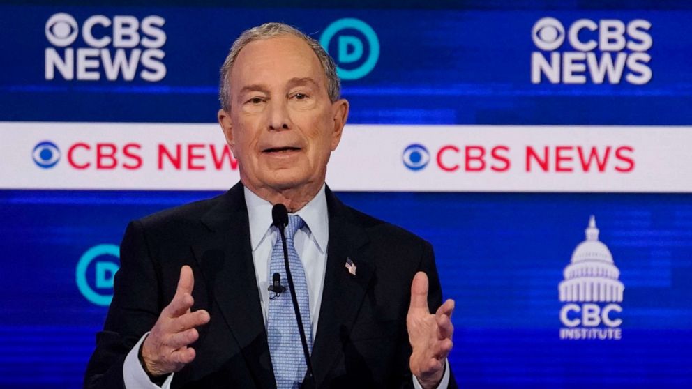 PHOTO: Democratic 2020 presidential candidate Mike Bloomberg speaks during the tenth Democratic 2020 presidential debate at the Gaillard Center in Charleston, South Carolina, Feb. 25, 2020.