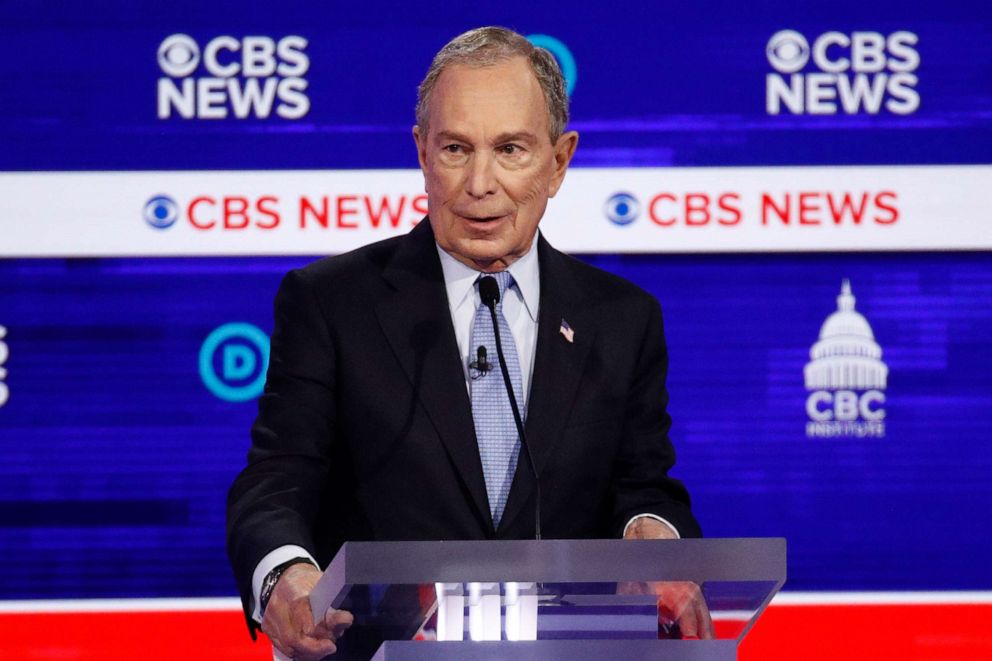 PHOTO: Democratic presidential candidates former New York City Mayor Mike Bloomberg, speaks during a Democratic presidential primary debate at the Gaillard Center, Feb. 25, 2020, in Charleston, S.C.