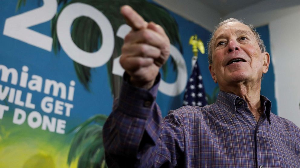 PHOTO: Democratic presidential candidate Michael Bloomberg speaks during a press conference at his campaign office in Little Havana, Miami, March 3, 2020.