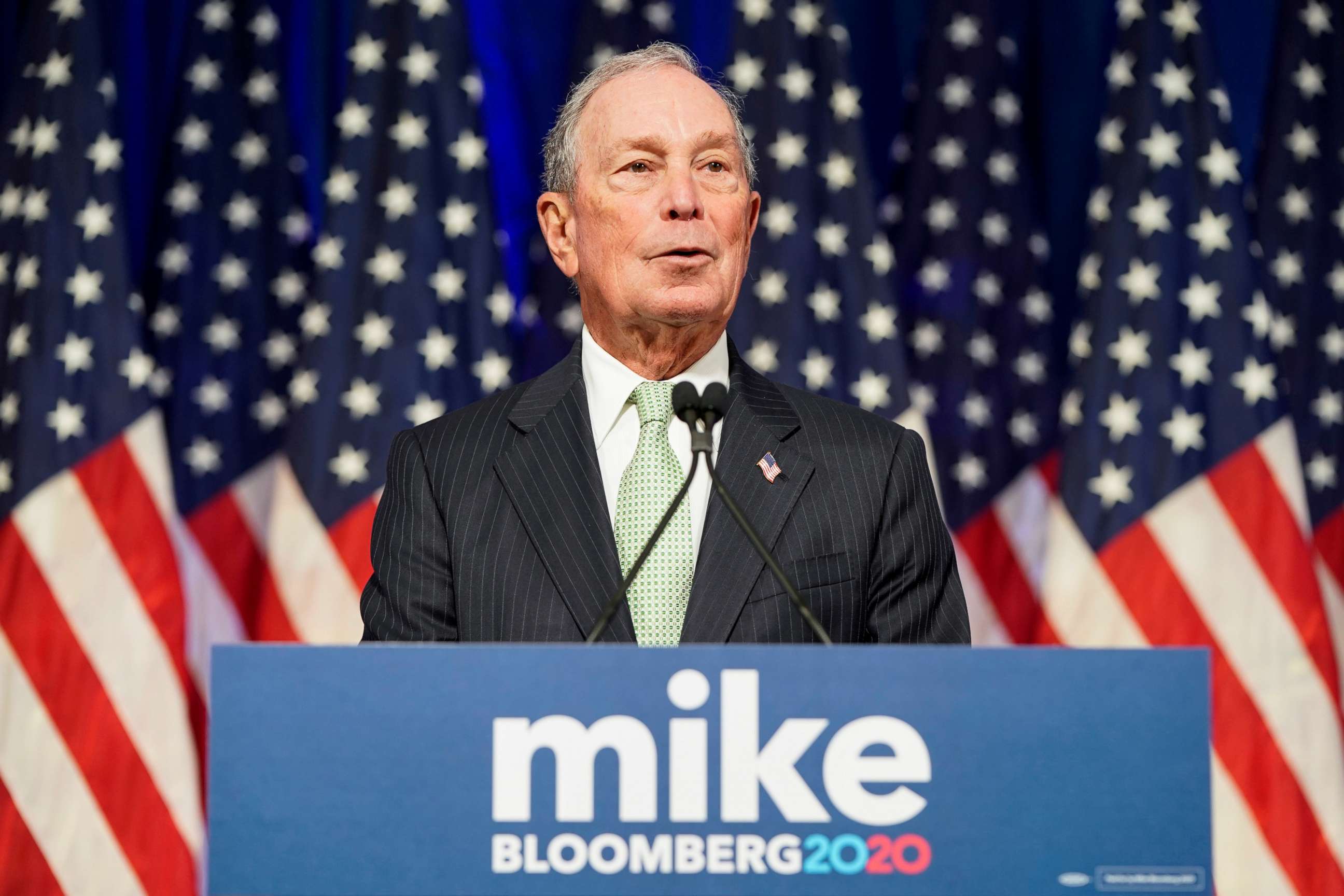 PHOTO: Democratic presidential candidate Michael Bloomberg addresses a news conference in Norfolk, Va., Nov. 25, 2019. 