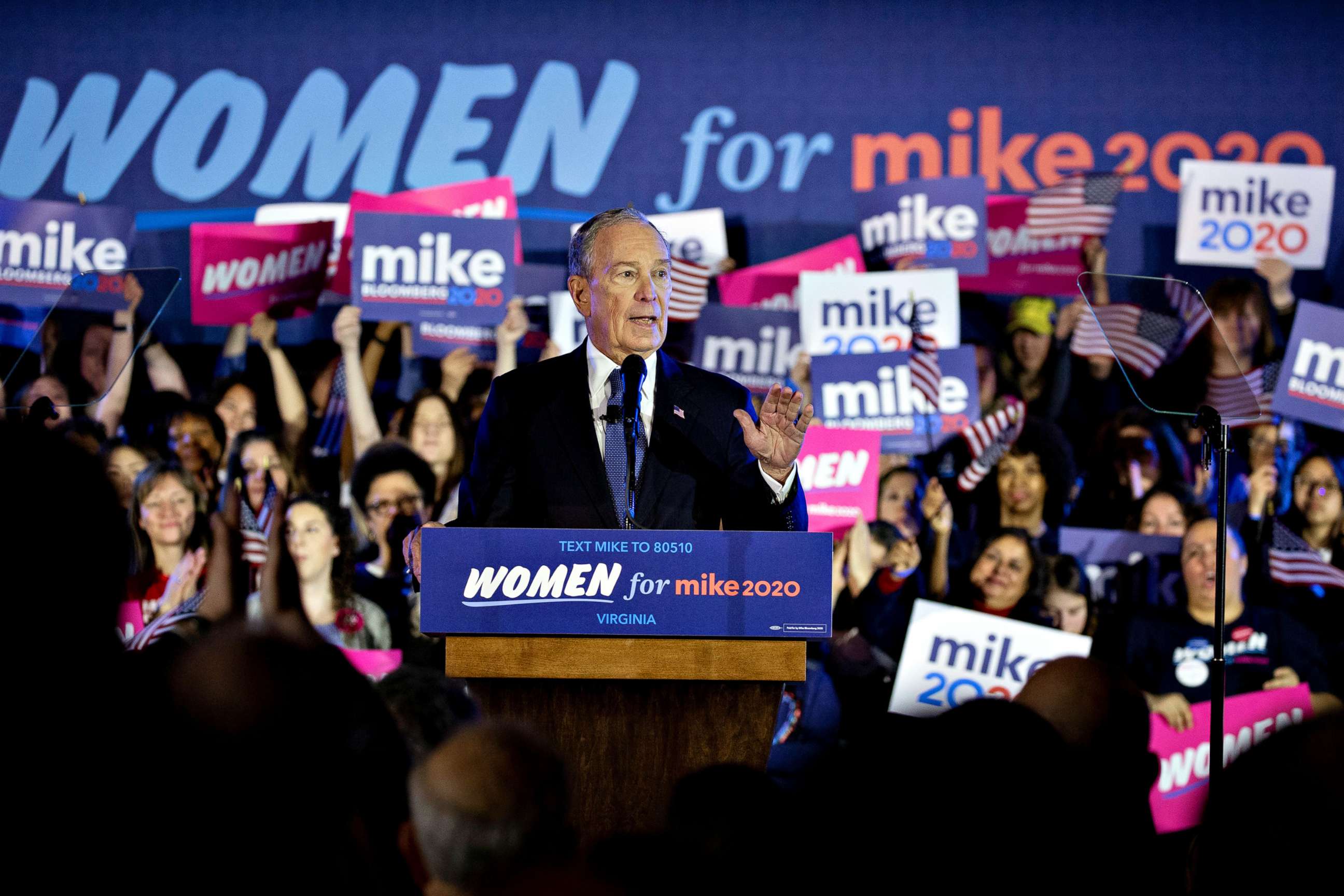 PHOTO: Mike Bloomberg, Democratic presidential candidate and former Mayor of New York City, participates in a "Women for Mike 2020" campaign rally, in McLean, Va., Feb. 2020.