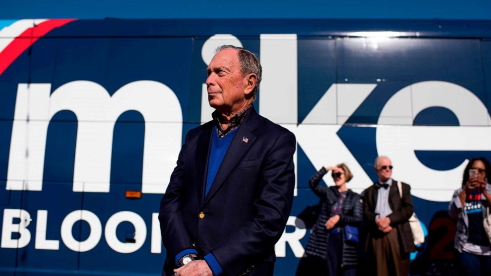 PHOTO: Democratic presidential candidate Mike Bloomberg waits by his tour bus ahead of addressing his supporters at Central Machine Works in Austin, Texas on Jan. 11, 2020.