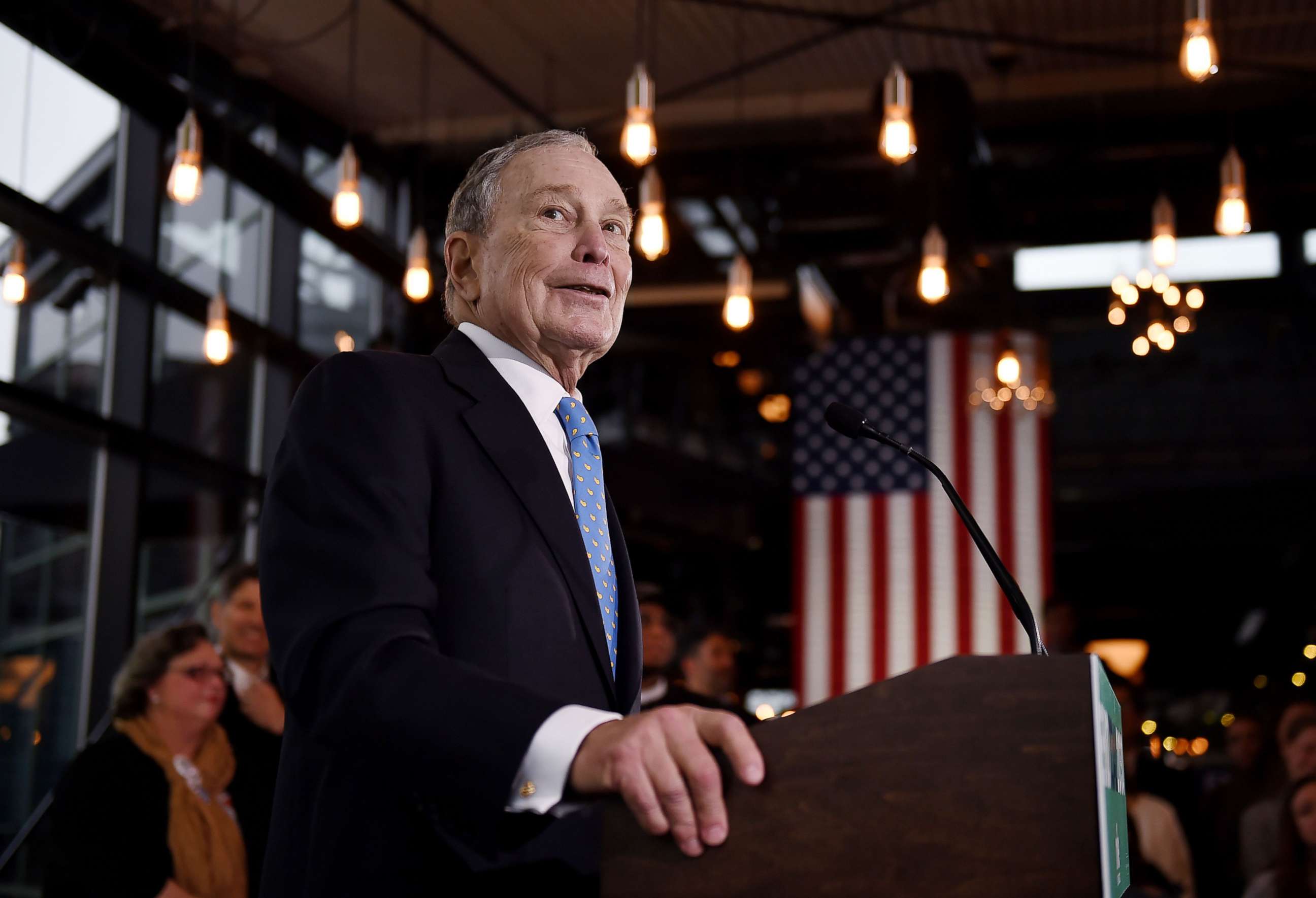PHOTO: Democratic presidential candidate Michael Bloomberg speaks about his plan for clean energy during a campaign event at the Blackwall Hitch restaurant in Alexandria, Va., Dec. 13, 2019.