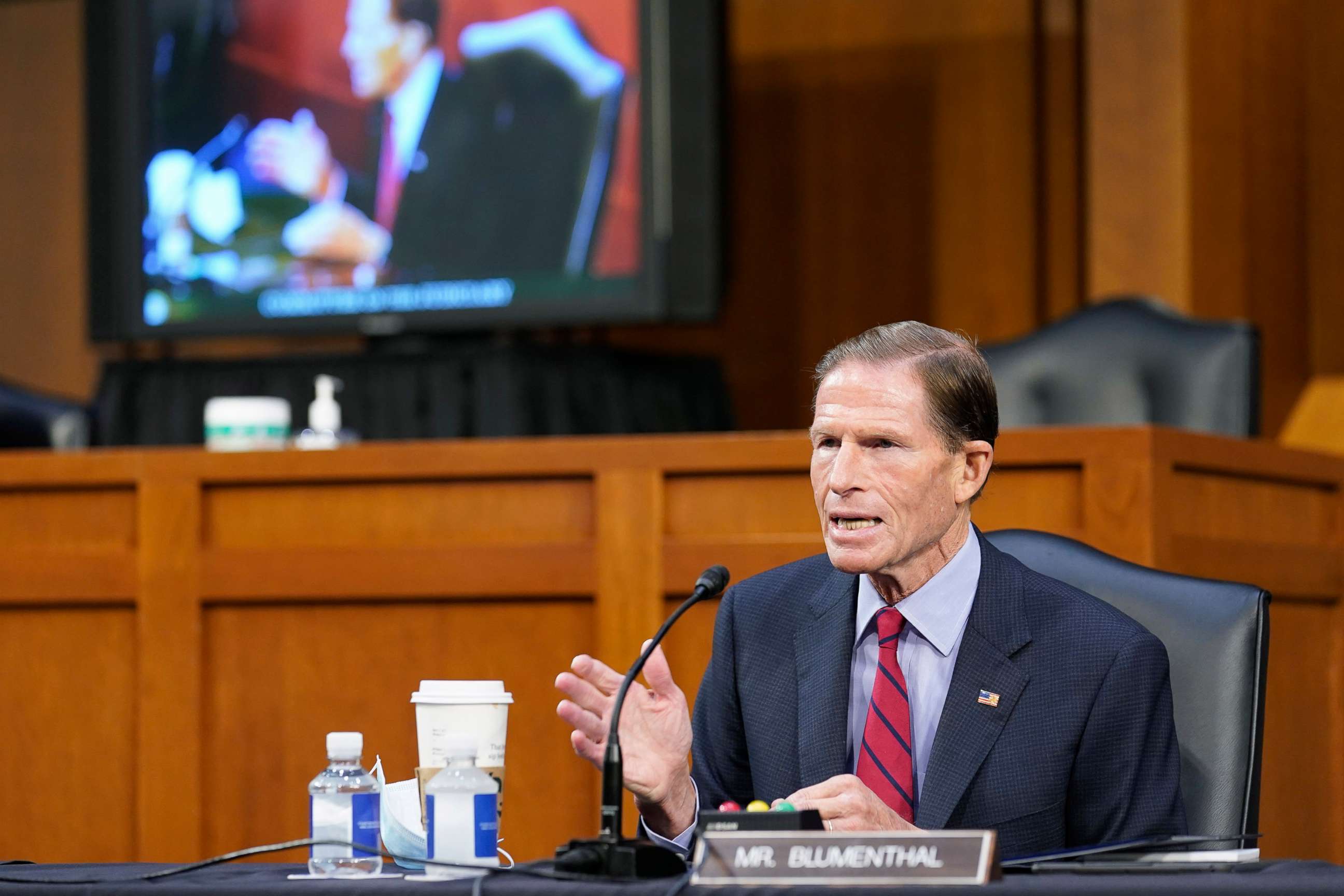 PHOTO: Sen. Richard Blumenthal speaks before the Senate Judiciary Committee during the confirmation hearing for Supreme Court nominee Amy Coney Barrett, Oct. 15, 2020 in Washington.  
