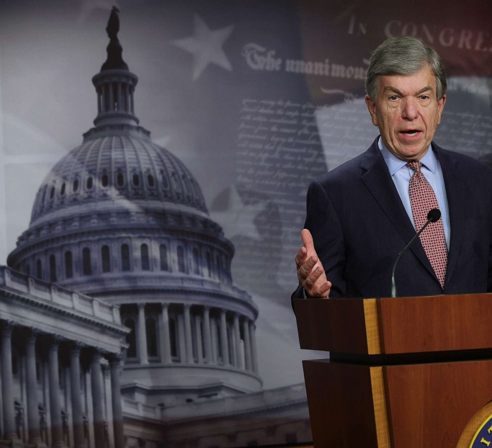 PHOTO: Sen. Roy Blunt speaks during a news conference at the Capitol, March 5, 2021 in Washington, D.C.