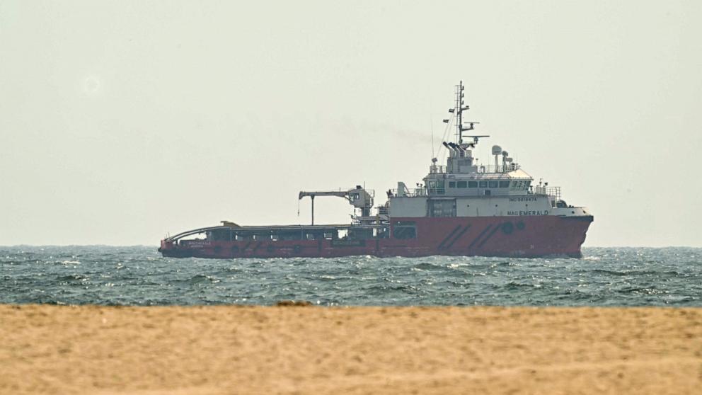PHOTO: A ship sails off the coast of Ajman, U.A.E., on July 10, 2026.