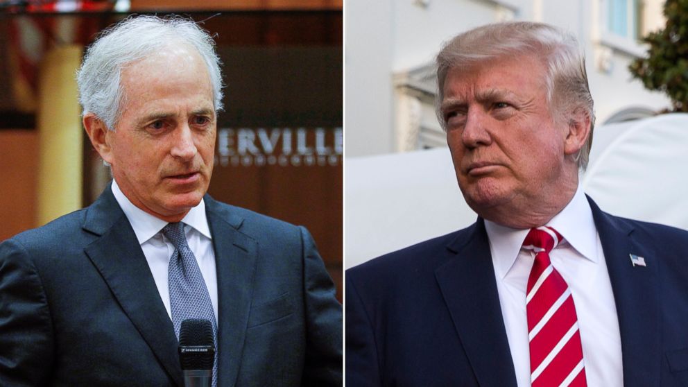 Pictured (L-R) are Sen. Bob Corker in Sevierville, Tenn., Aug. 16, 2017 and President Donald Trump in Washington, D.C., Oct. 7, 2017.