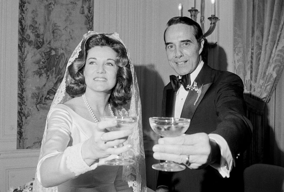 PHOTO: Sen. Robert Dole and his second wife Elizabeth give a toast on their wedding day, Dec. 6, 1975.