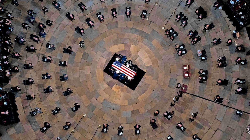 PHOTO: The casket of former US Senator Bob Dole lies in state at the US Capitol in Washington, D.C., Dec. 9, 2021. 