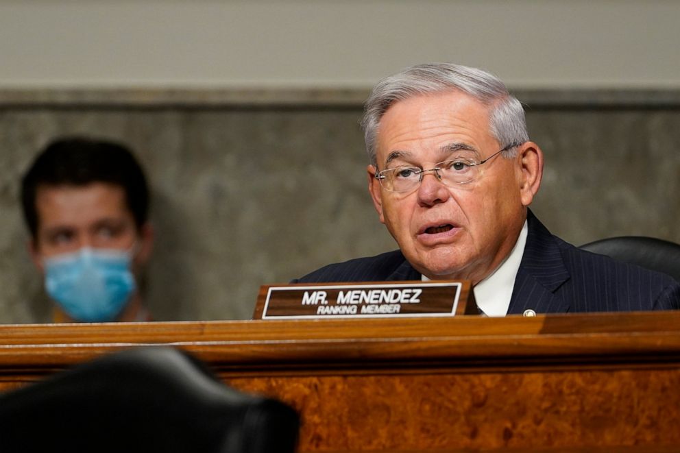 PHOTO: Senate Foreign Relations Committee ranking member Sen. Bob Menendez, D-N.J., speaks on Capitol Hill in Washington, Thursday, Sept. 24, 2020, during a hearing on U.S. policy in a changing Middle East.