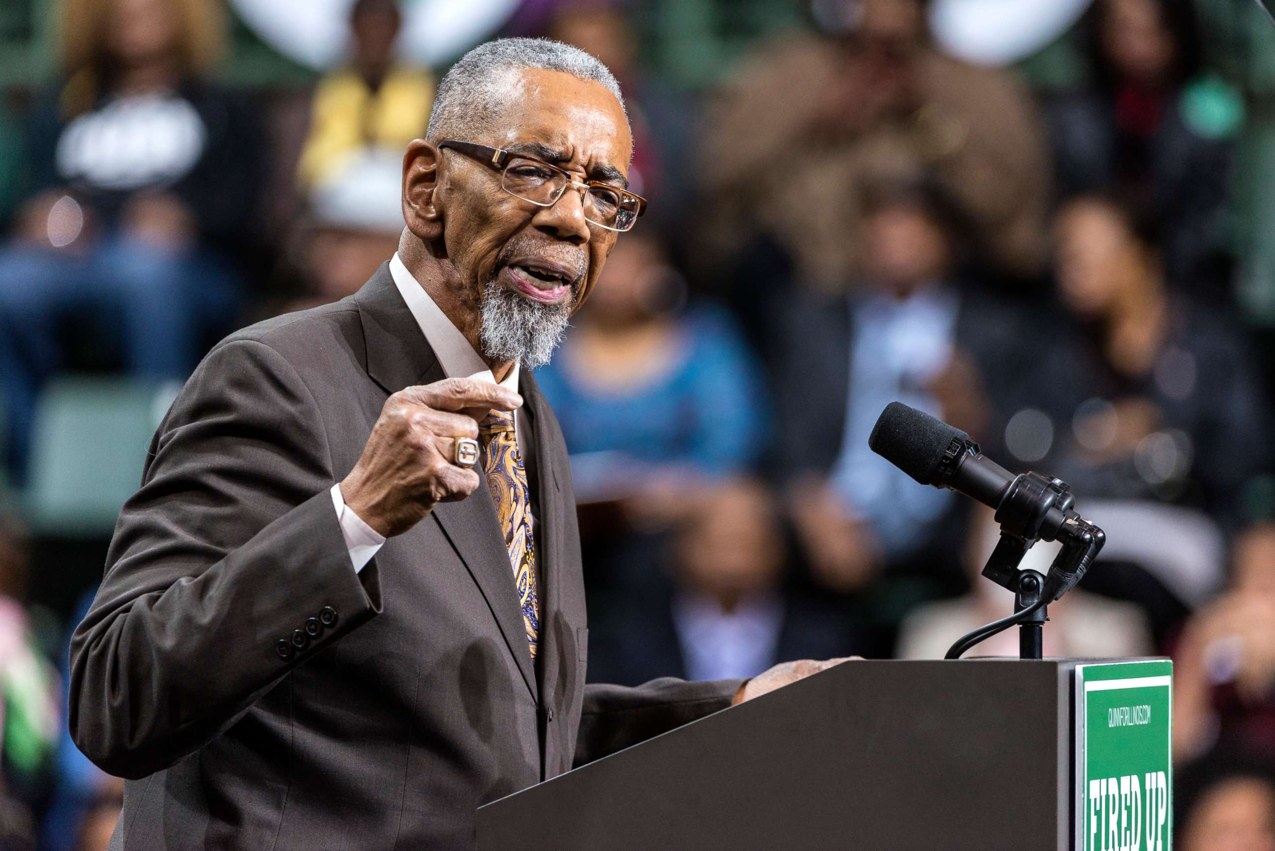PHOTO: Congressman Bobby Rush speaks to the crowd at a rally for Illinois Governor Pat Quinn at the Chicago State University Convocation Center, Oct. 19, 2014, in Chicago.