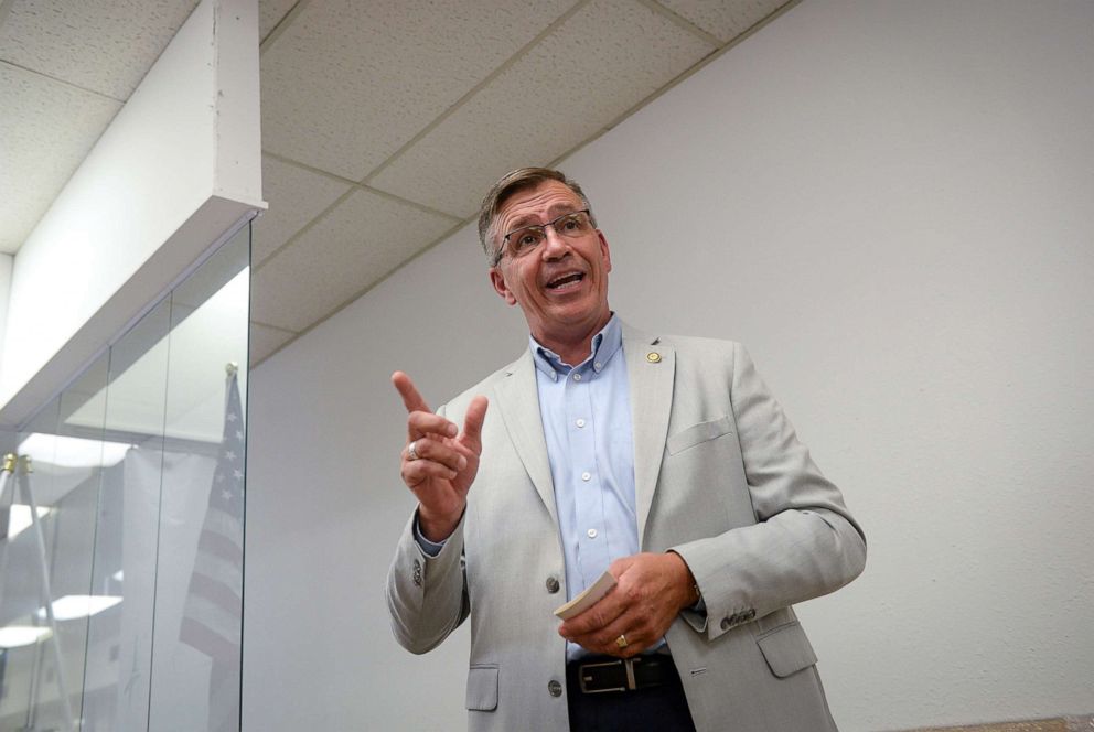 PHOTO: Former congressman Bobby Schilling speaks at the Muscatine GOP monthly meeting in Muscatine, Iowa, August 13, 2019.