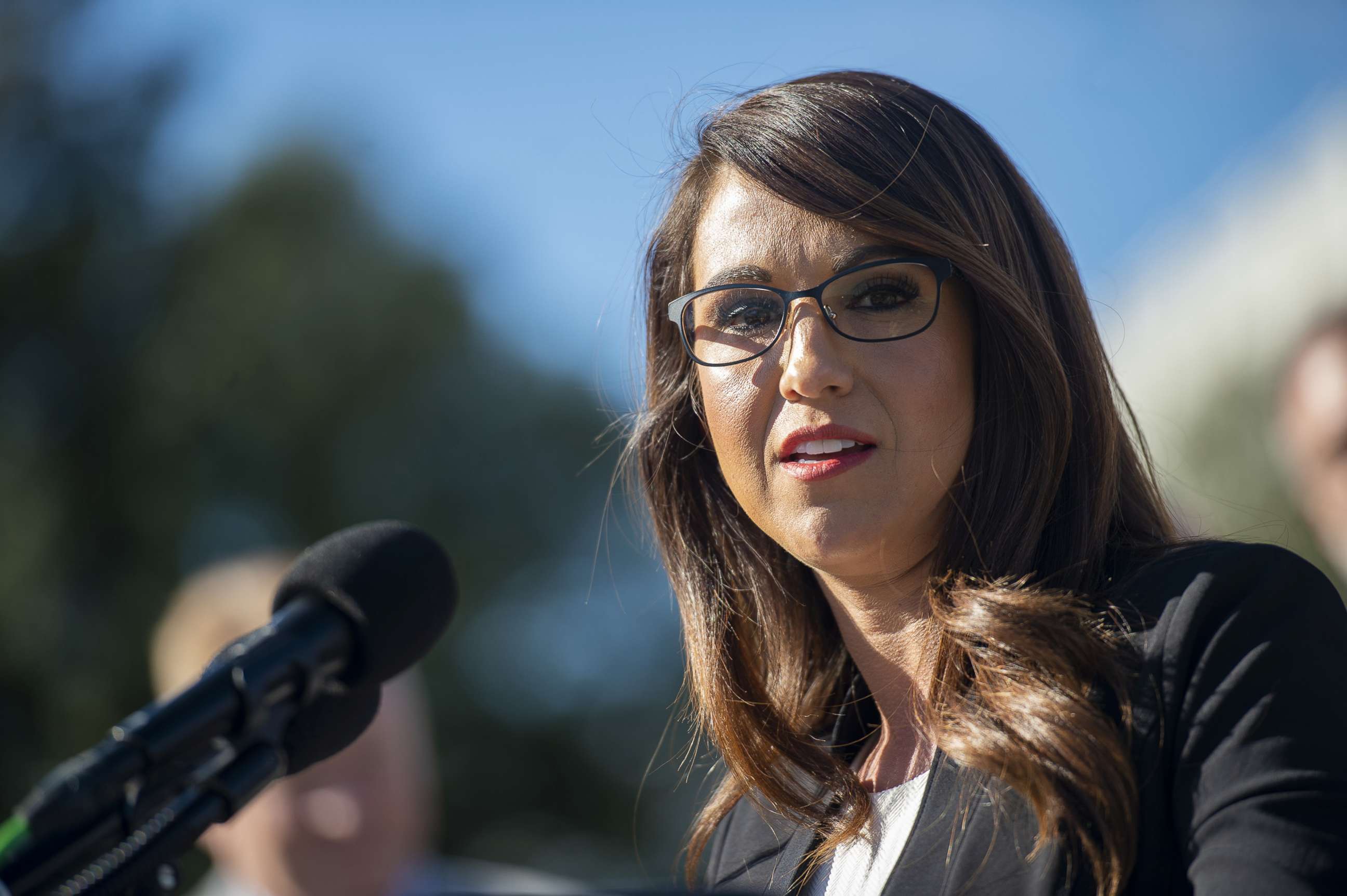 PHOTO: Rep. Lauren Boebert speaks during a House Freedom Caucus at the Capitol in Washington, DC.,  Nov. 3, 2021.