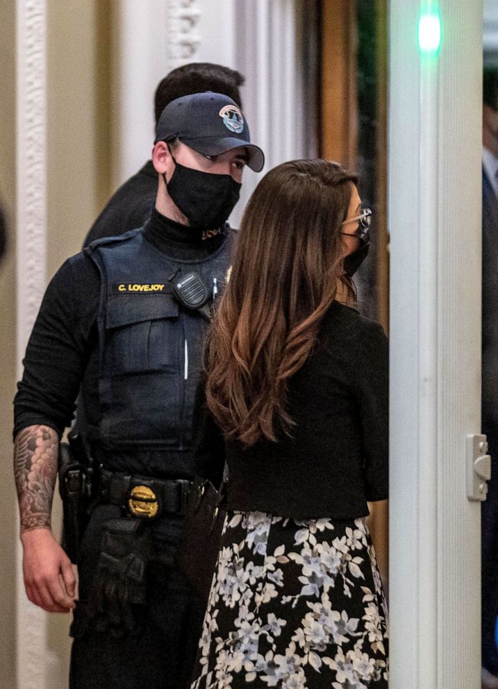 PHOTO: Rep. Lauren Boebert stand-offs with security as she entered the House Chamber after refusing to let Capitol Police look into her bag on Capitol Hill in Washington, D.C., Jan. 12, 2021.