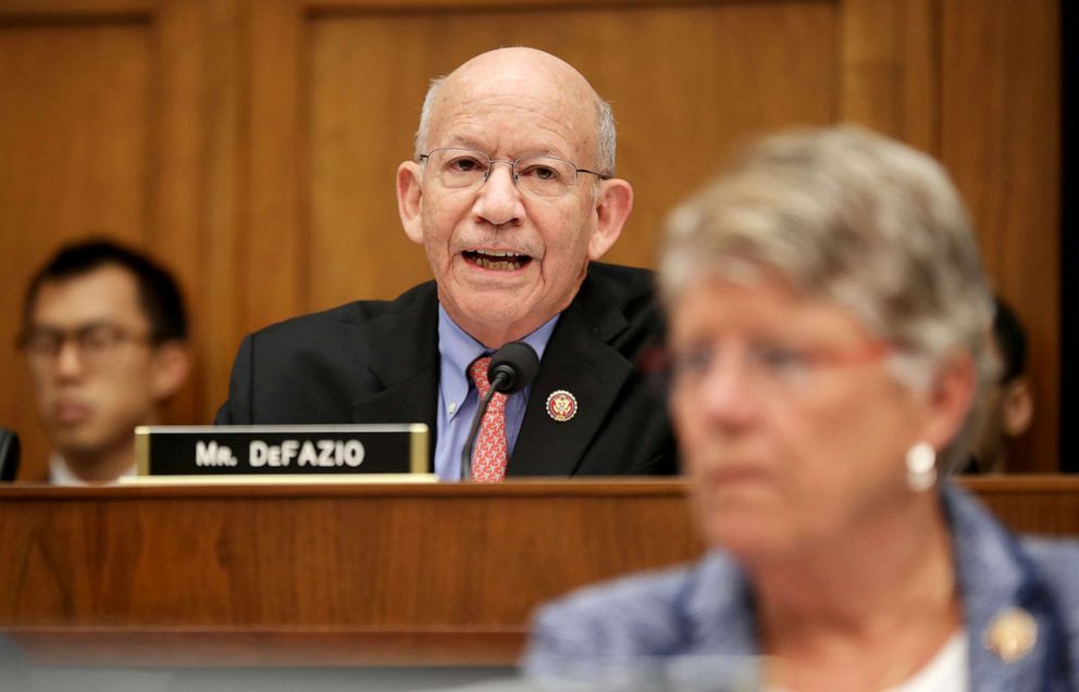 PHOTO: House Transportation and Infrastructure Committee Chairman Peter DeFazio (D-OR) delivers opening remarks during a hearing about the Boeing 737 MAX airplane on Capitol Hill, May 15, 2019.