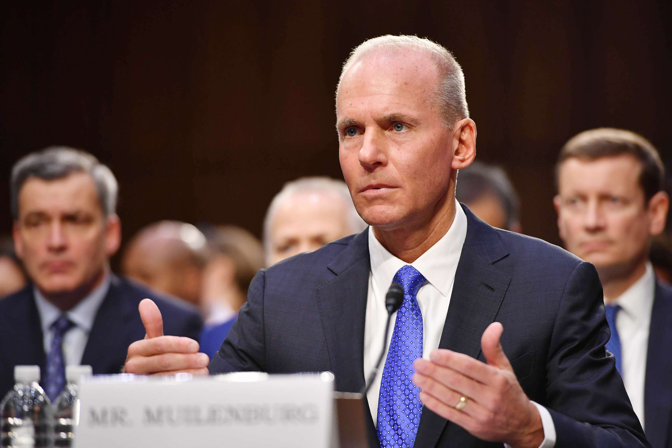 PHOTO: Dennis Muilenburg testifies before the Senate Committee on Commerce, Science, and Transportation on Aviation Safety and the Future of Boeings 737 MAX in the Hart Senate Office Building on Capitol Hill in Washington, D.C., Oct. 29, 2019.