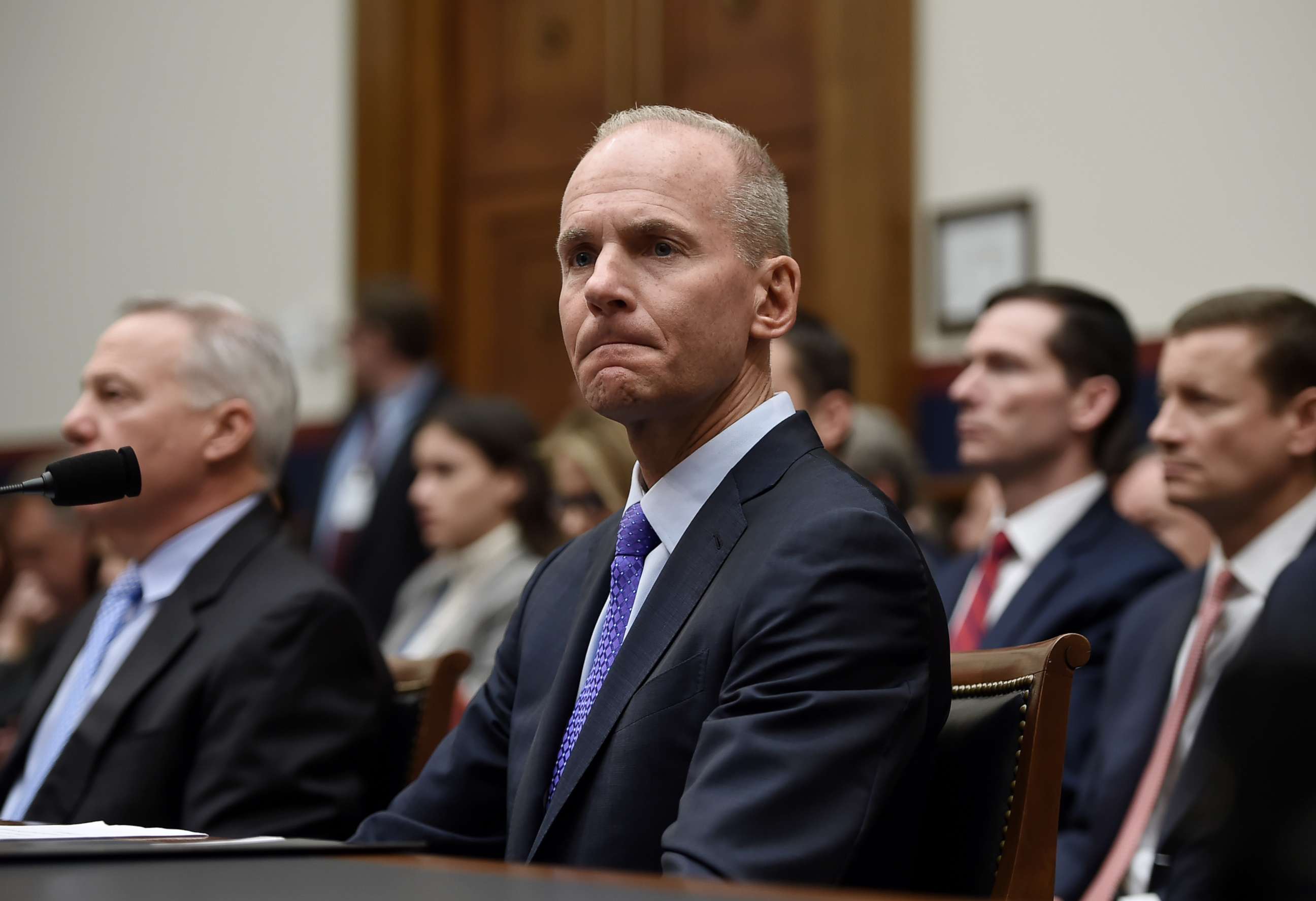 PHOTO: Boeing CEO Dennis Muilenburg arrives to testify at a hearing in front of congressional lawmakers on Capitol Hill in Washington, Oct. 30, 2019.