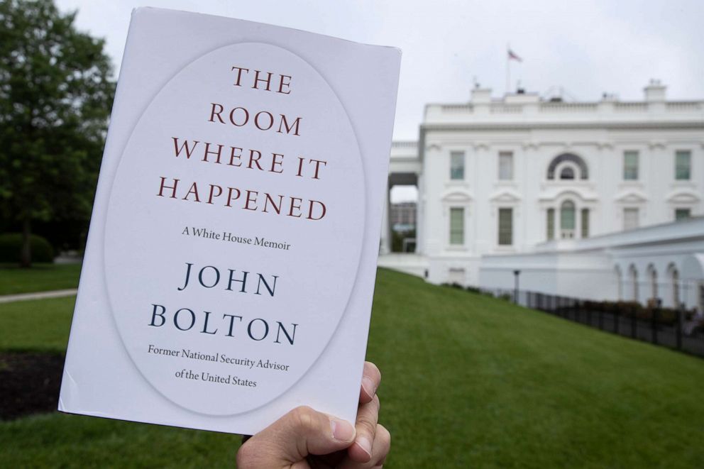 PHOTO: A copy of the book, "The Room Where It Happened," by former national security adviser John Bolton, is photographed outside the White House, June 18, 2020.