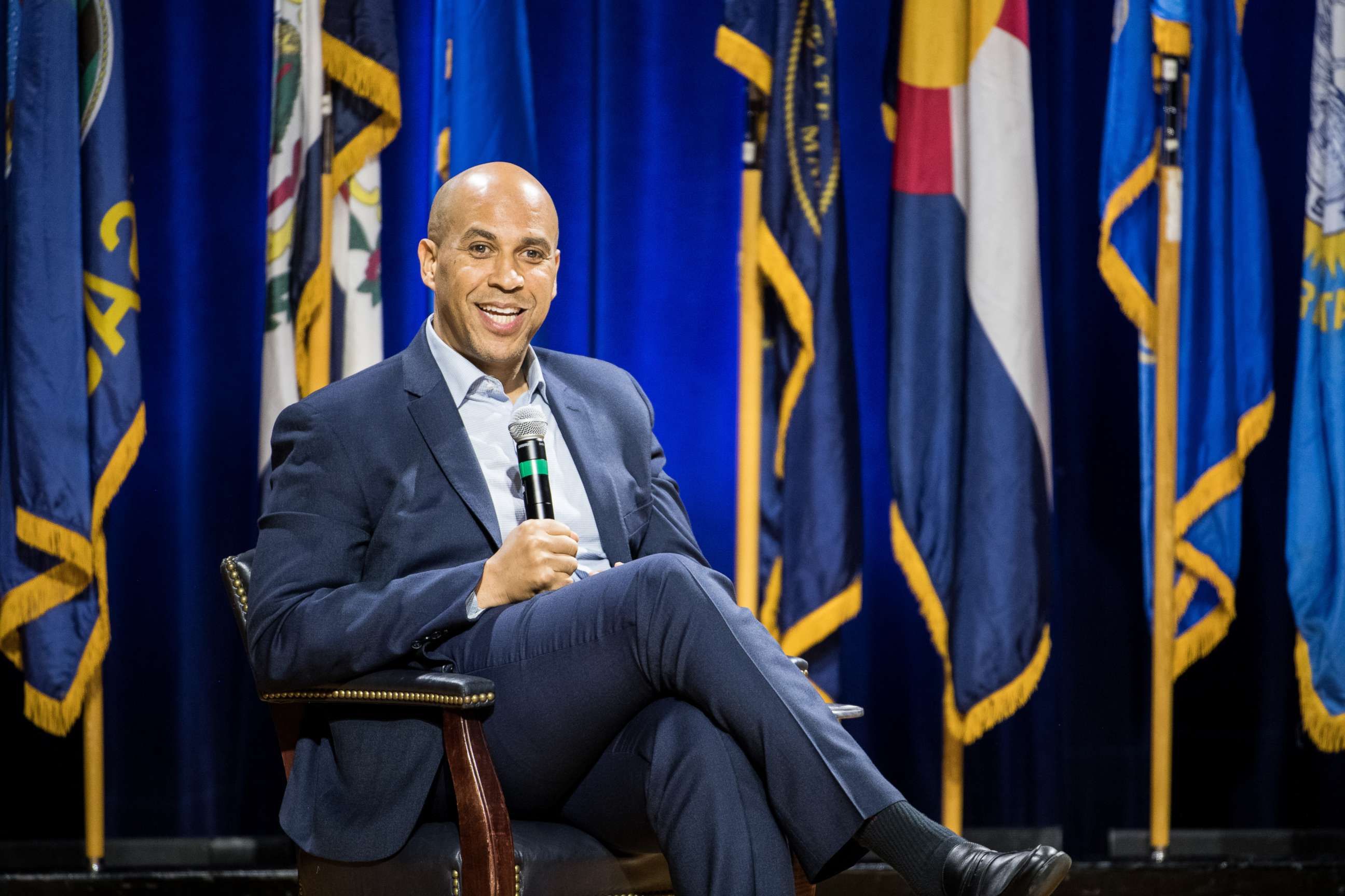 PHOTO: Democratic presidential candidate, U.S. Sen. Cory Booker addresses the audience at the Environmental Justice Presidential Candidate Forum at South Carolina State University on November 8, 2019 in Orangeburg, South Carolina.