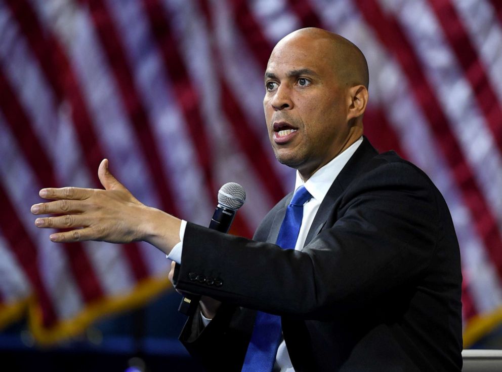 PHOTO: Democratic presidential hopeful, Sen. Cory Booker speaks at the California Democratic Party 2019 Fall Endorsing Convention in Long Beach, Calif., Nov. 16, 2019.