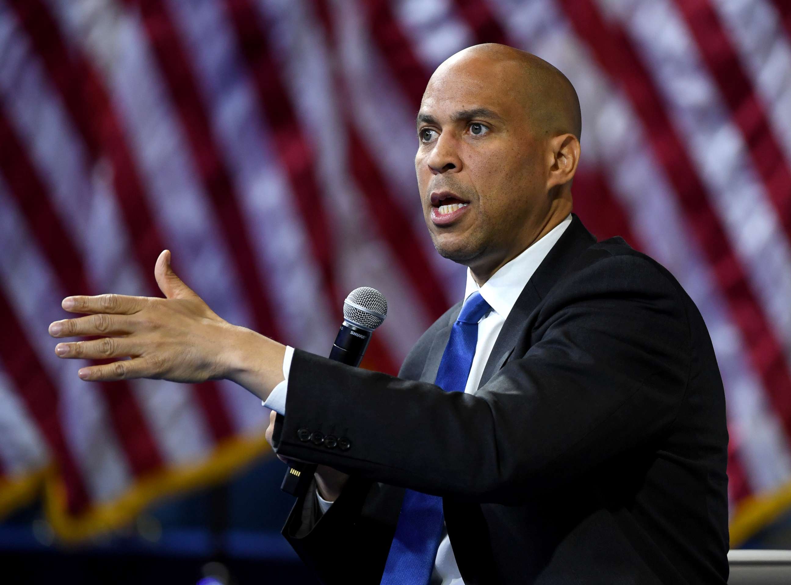 PHOTO: Democratic presidential hopeful, New Jersey Senator, Cory Booker speaks at the California Democratic Party 2019 Fall Endorsing Convention in Long Beach, Calif., Nov. 16, 2019.