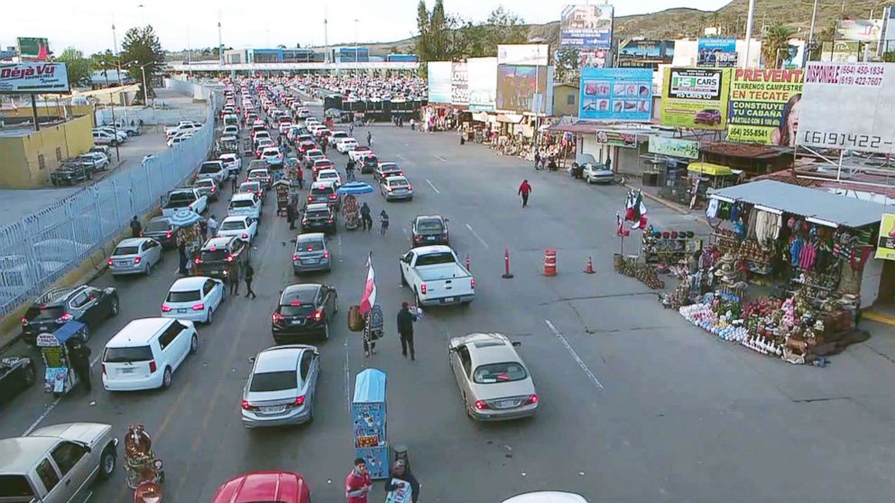 PHOTO: Cars in Tijuana, Mexico, wait in line at a port of entry into San Diego. 