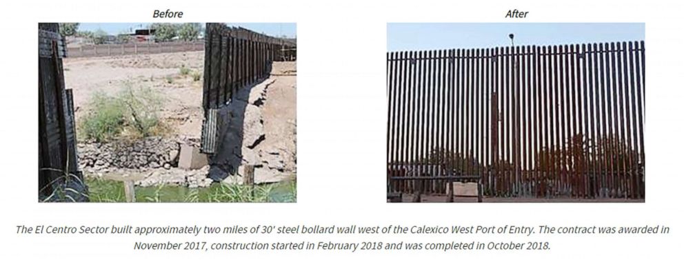 PHOTO: Homeland Security photos compare the original barrier (left) to the upgraded 30-foot "steel-bollard wall." 