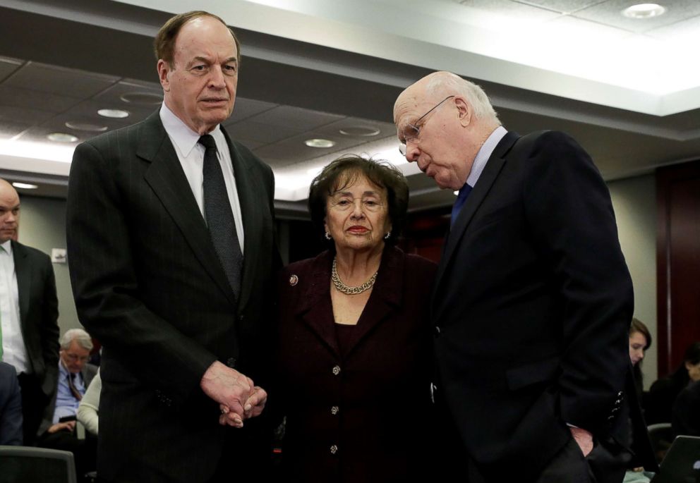 PHOTO: Senators Richard Shelby (R-AL) and Patrick Leahy (D-VT) talk with House Appropriations Committee Chair Rep. Nita Lowey (D-NY) on Capitol Hill, Jan. 30, 2019.