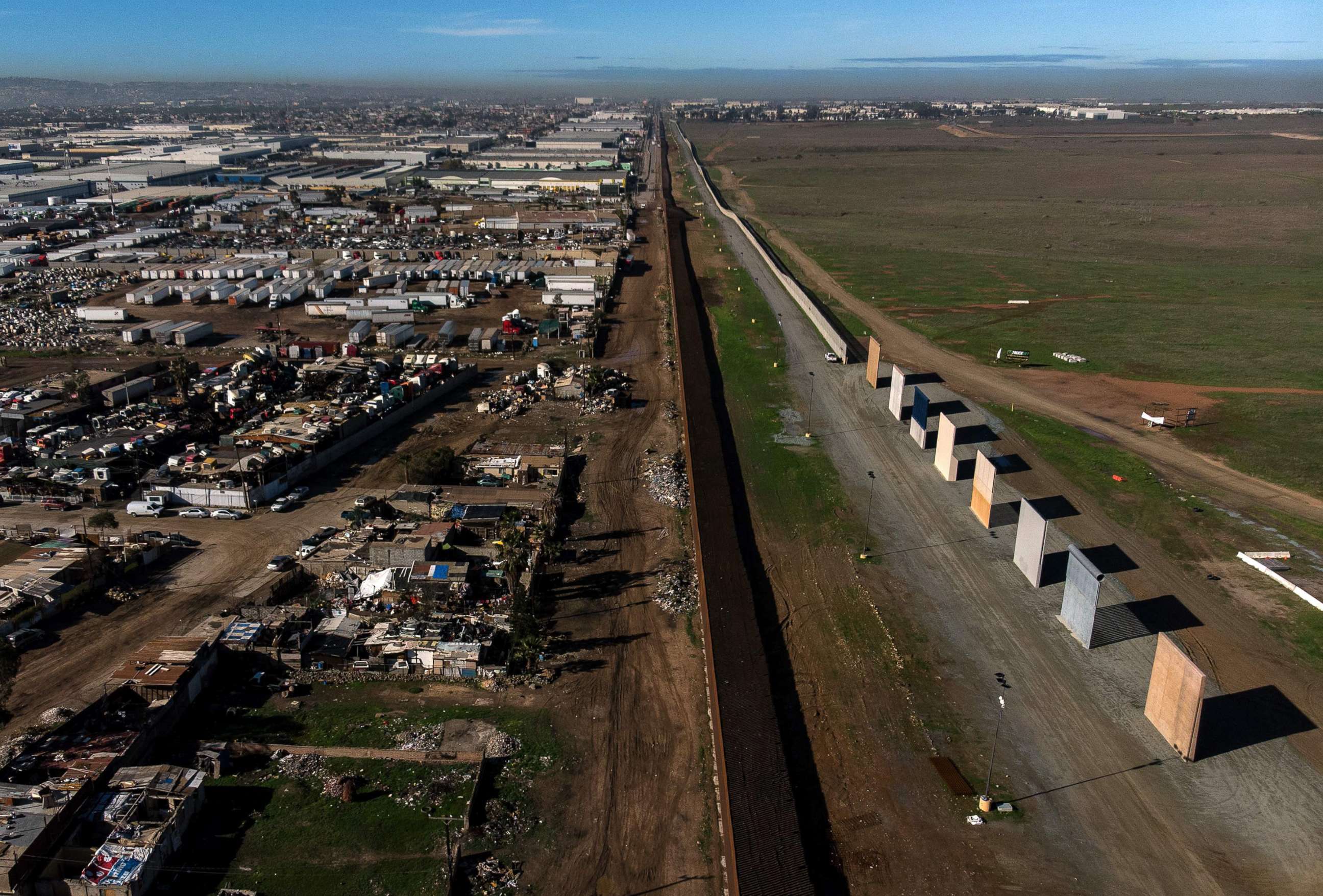 PHOTO: A view from above of the border wall prototypes near Tijuana, in Baja California state, Mexico, Jan. 7, 2019.