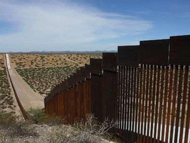 PHOTO: A portion of the wall on the US-Mexico border seen from Chihuahua State in Mexico, Aug. 28, 2019.