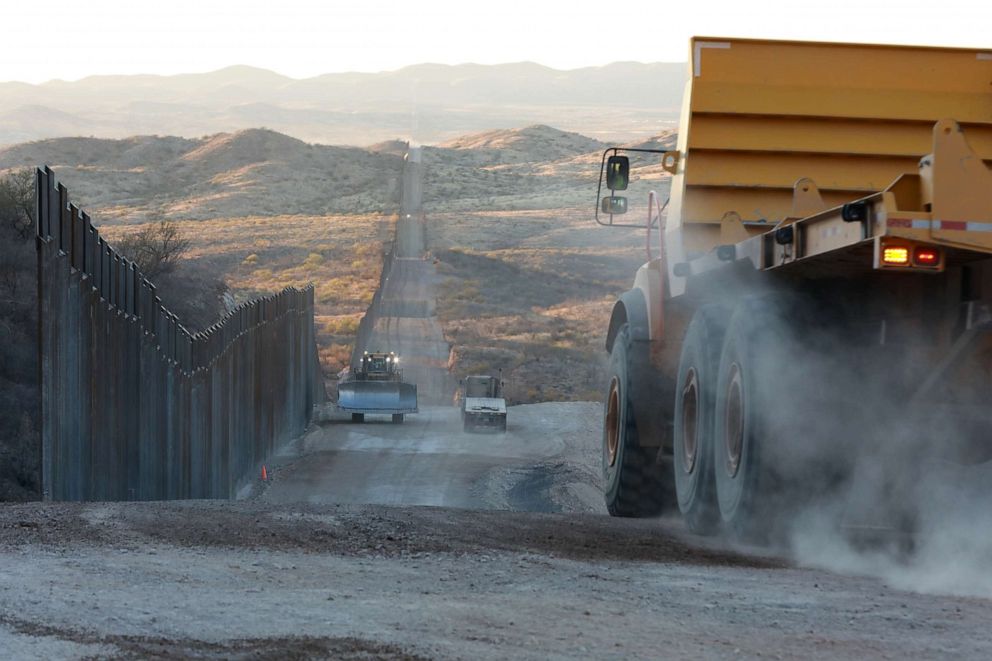 PHOTO: Construction continues along the border wall with Mexico championed by President Donald Trump on Jan. 12, 2021, in Sasabe, Ariz.