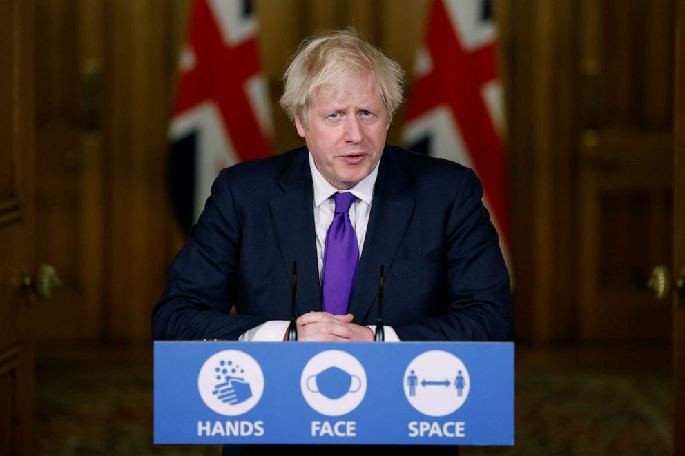 PHOTO: Britain's Prime Minister Boris Johnson speaks during a news conference on the ongoing situation with the coronavirus disease (COVID-19), at Downing Street, Dec. 2, 2020, in London.