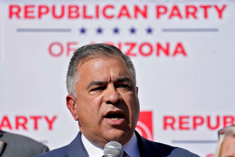 PHOTO: Citizens United President David Bossie speaks during an Arizona Republican Party news conference, Thursday, Nov. 5, 2020, in Phoenix.