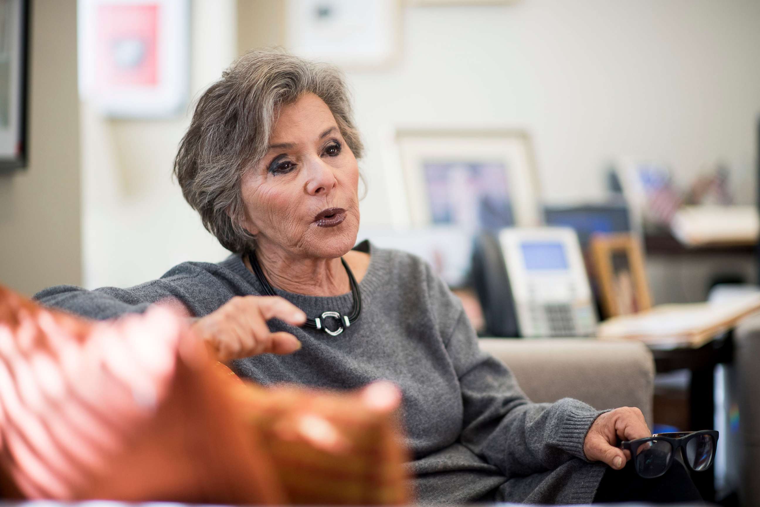 PHOTO:Sen. Barbara Boxer, D-Calif., speaks tin Roll Call in her office in the Hart building at the Capitol, Dec. 2, 2016. 