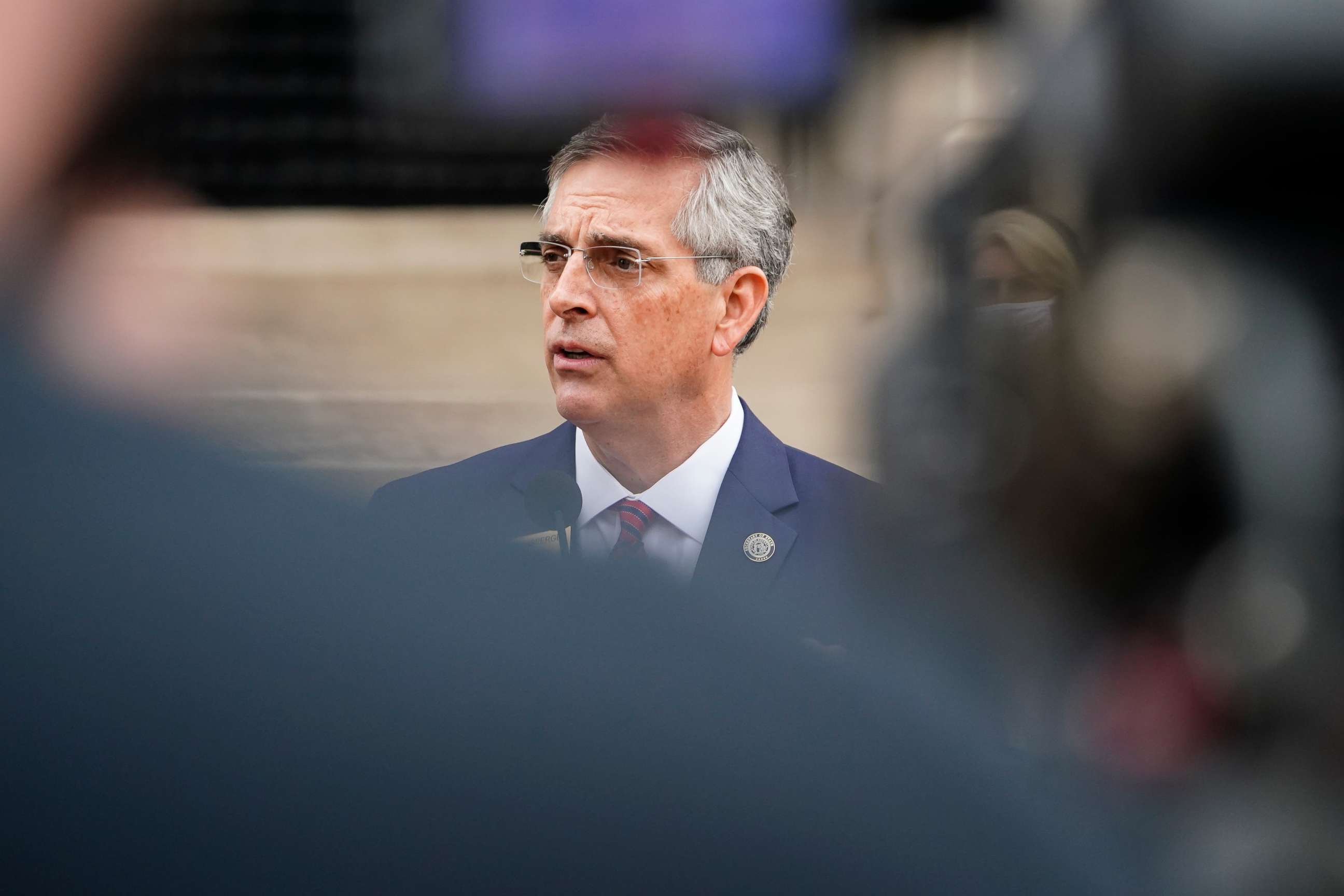 PHOTO: FILE - In this Wednesday, Nov. 11, 2020 file photo, Georgia Secretary of State Brad Raffensperger speaks during a news conference in Atlanta, announcing an audit of presidential election results that will trigger a full hand recount. 