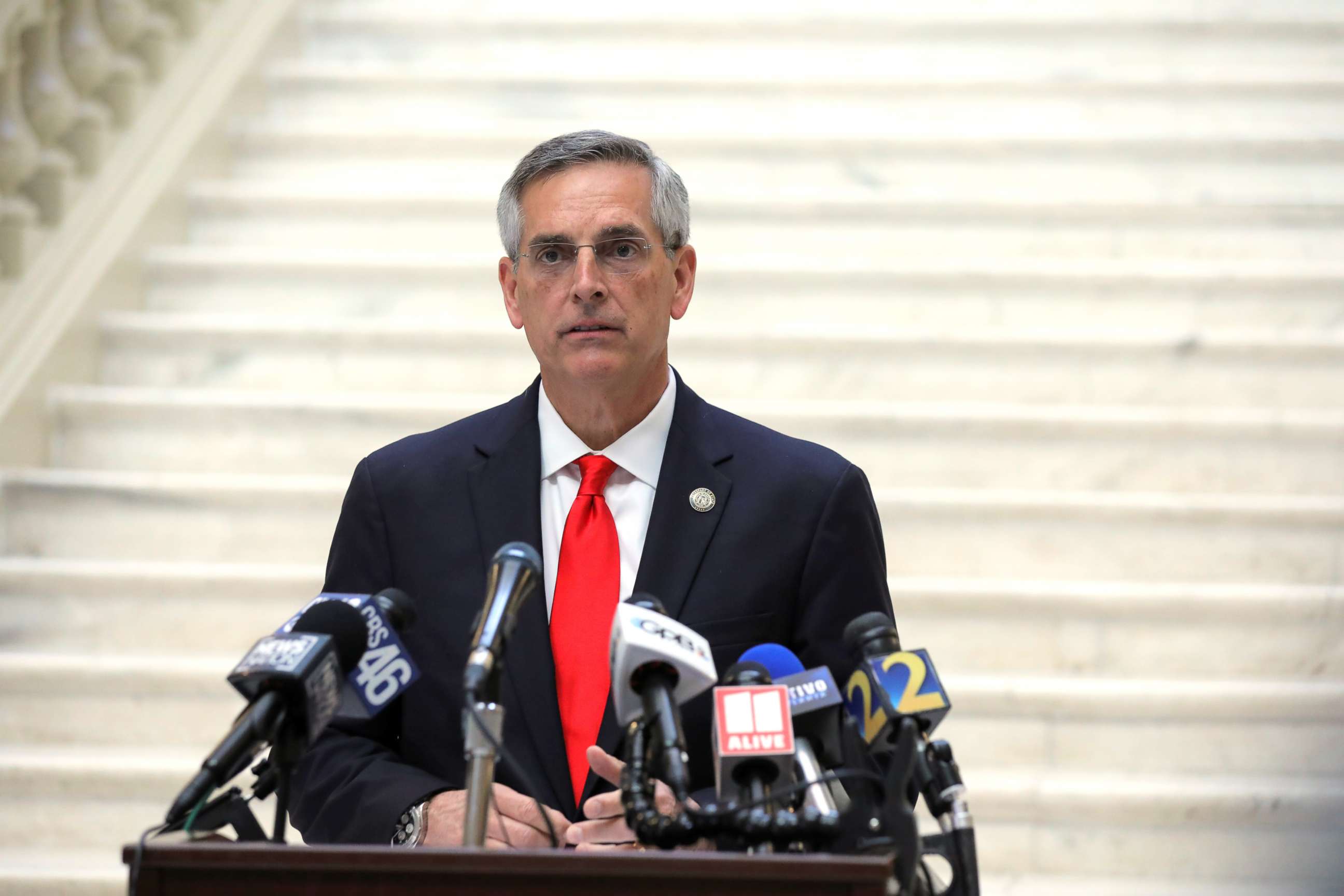 PHOTO: Georgia Secretary of State Brad Raffensperger gives an update on the state of the election and ballot count during a news conference at the State Capitol in Atlanta, Nov. 6, 2020.