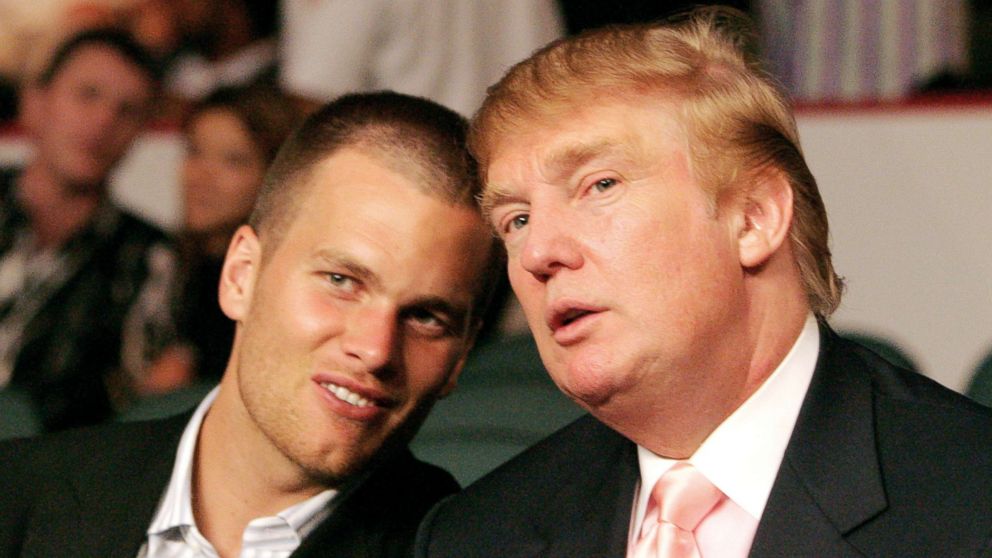 PHOTO: New England Patriots quarterback Tom Brady chats with Donald Trump at the WBC Lightweight Title Fight, June 25, 2005.