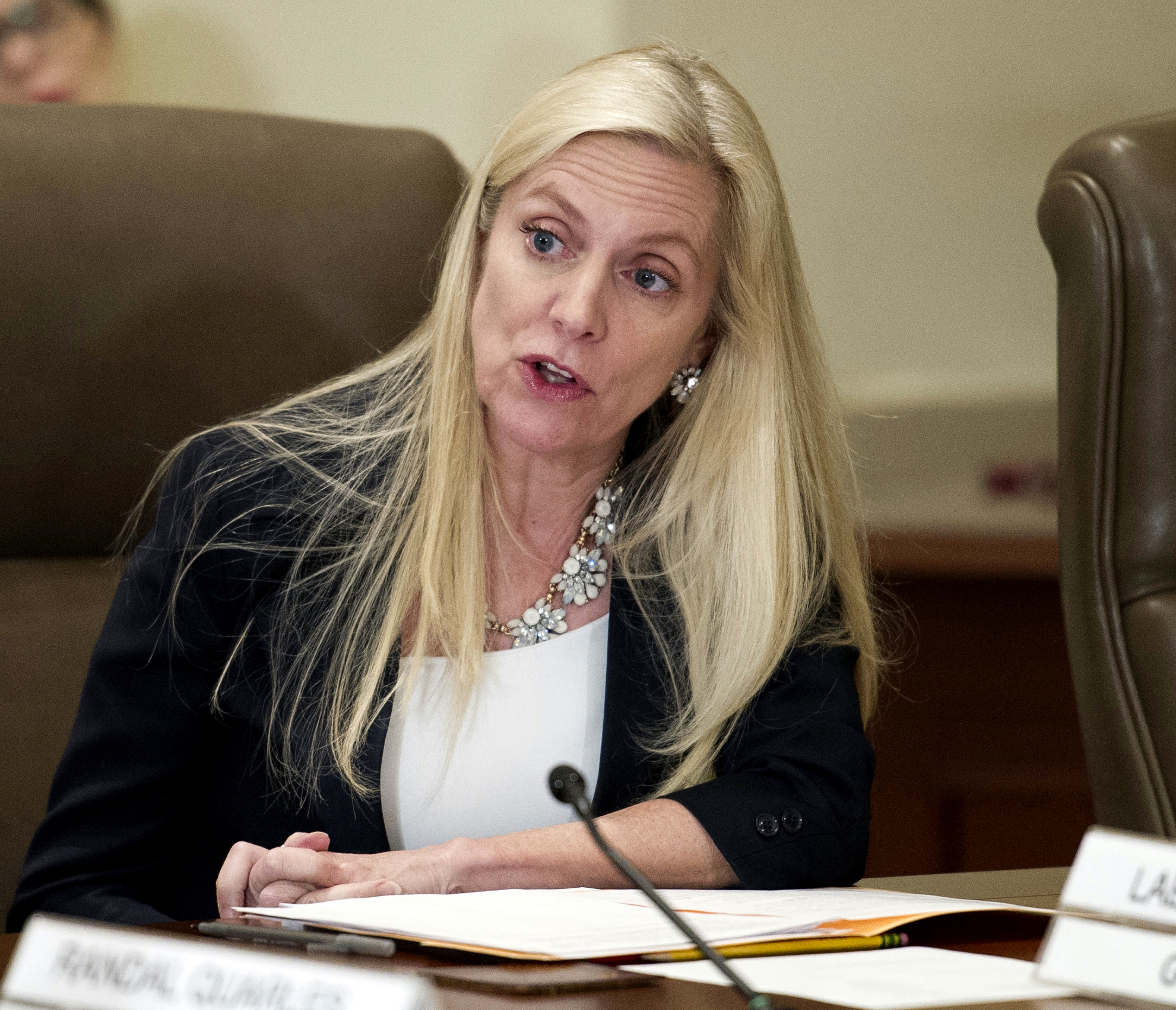 PHOTO: In this June 14, 2018 file photo Federal Reserve Board Governor Lael Brainard participates in an open meeting in Washington, D.C.