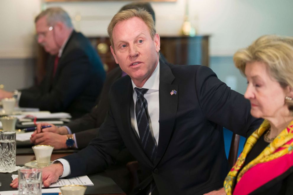 PHOTO: Acting Defense Secretary Patrick Shanahan answers a question from the media during a meeting with NATO Secretary General Jens Stoltenberg at the Pentagon, Jan. 28, 2019. 