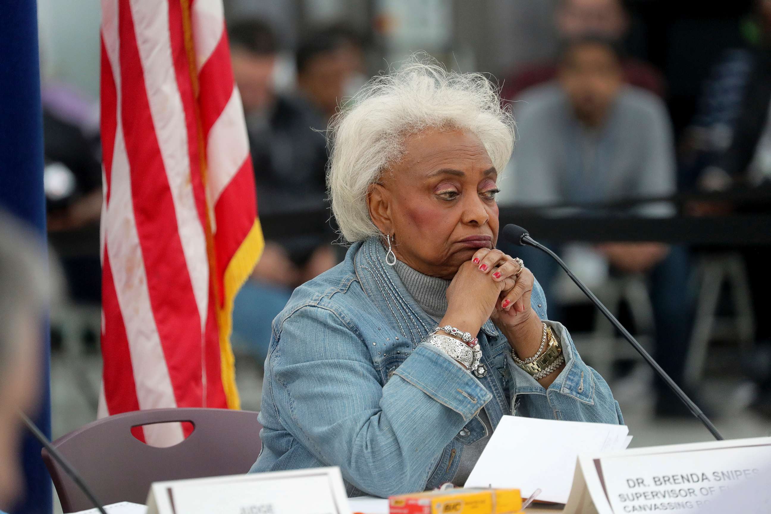 PHOTO: Broward County Supervisor of Elections Brenda Snipes explains to the canvassing board the discrepancy in vote counts during the hand count at the Broward County Supervisor of Elections office in Lauderhill, Fla., Nov. 17, 2018.