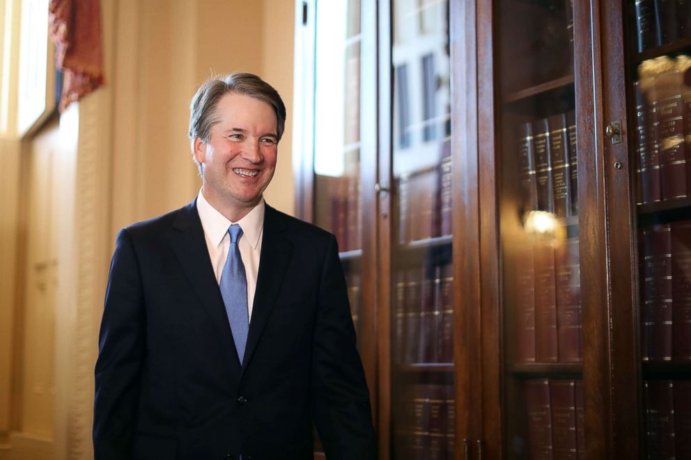 PHOTO: Judge Brett Kavanaugh leaves the room following a meeting and press availability with Senate Judiciary Committee Chairman Charles Grassley at the U.S. Capitol, July 10, 2018, in Washington, DC.