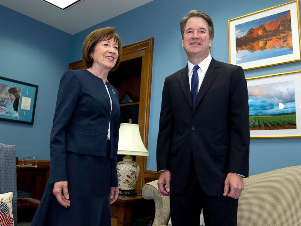 PHOTO: Sen. Susan Collins, R-Maine, meets with Supreme Court nominee Judge Brett Kavanaugh at her office, before a private meeting on Capitol Hill in Washington, Aug. 21, 2018.