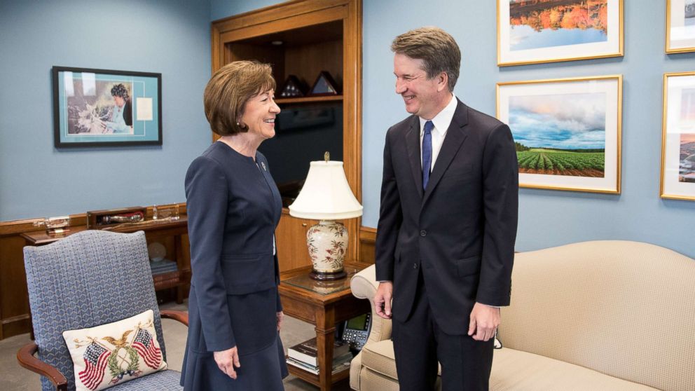 PHOTO: Supreme Court nominee Brett Kavanaugh meets with U.S. Senator Susan Collins on capitol hill in Washington, Aug. 21, 2018.